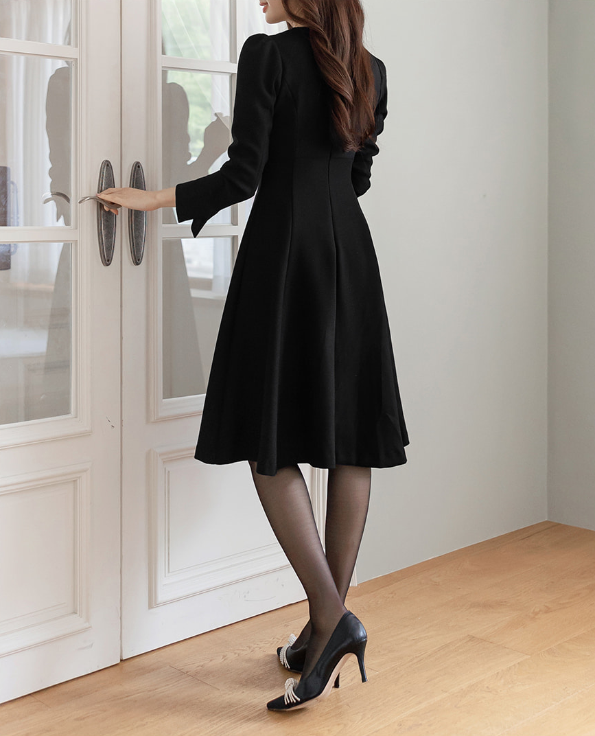 Black Voluminous Draped Flare Dress