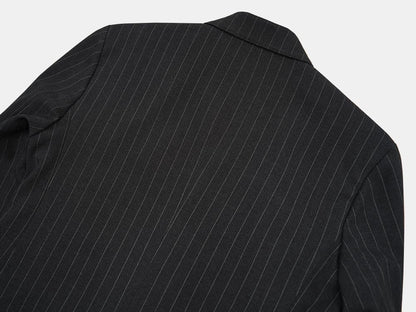 Charcoal Gray Wool Striped Double Suit Jacket