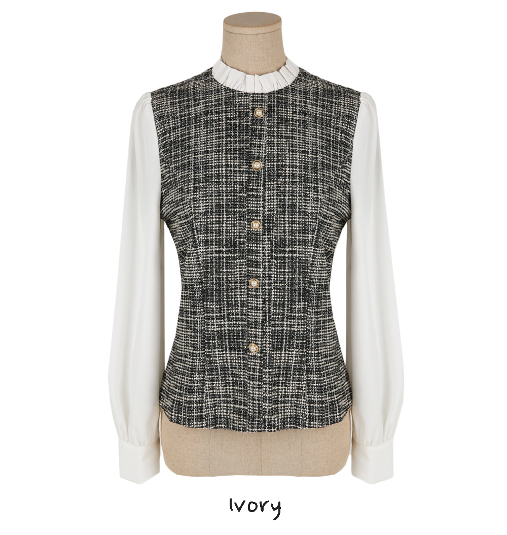 Frill Neck Tweed Body Blouse