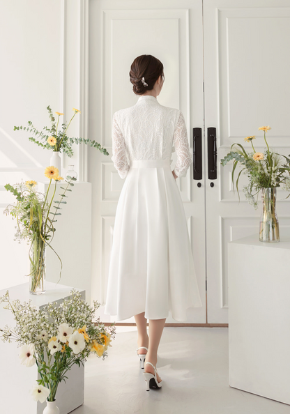 Lace Bodice and Sheer Sleeves Modern Hanbok Wrap Dress