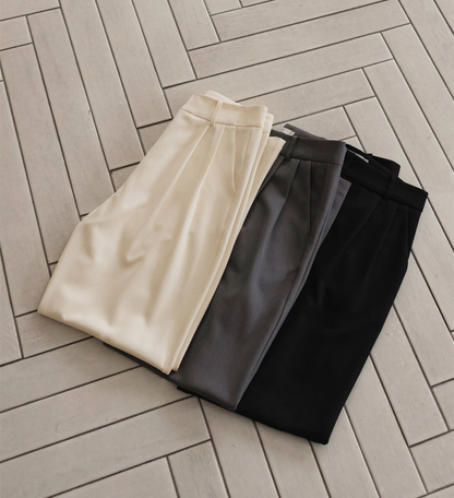 Tailored Semi-Wide Trousers with Elegant Pintuck Detail