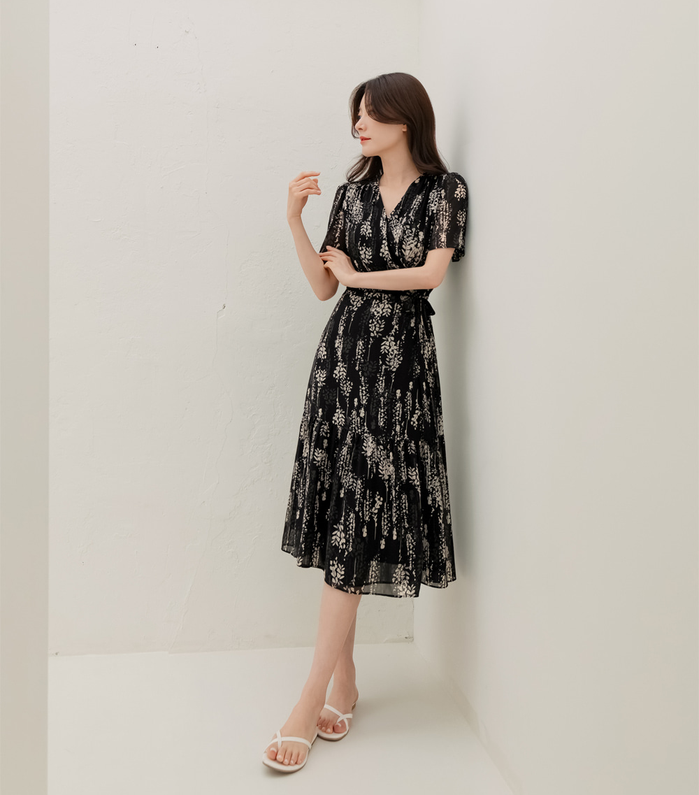 Airy Floral Chiffon Dress with a Softly Defined Wrap Waist