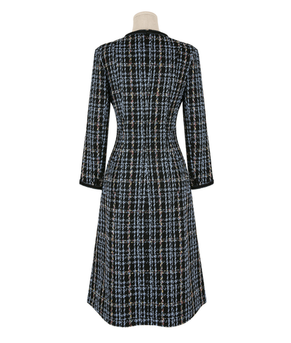 Elegant Contrast Tweed Dress Black