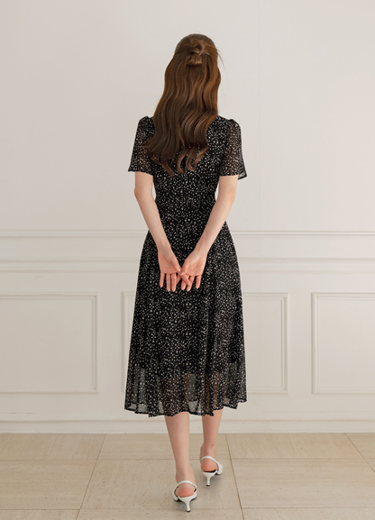 Romantic Chiffon Tie-Neck Dress with Graceful Dot Print