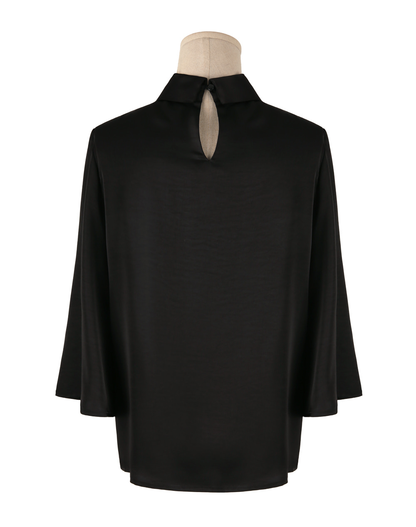 Elegant Mock Neck Blouse with Graceful Wing Sleeves