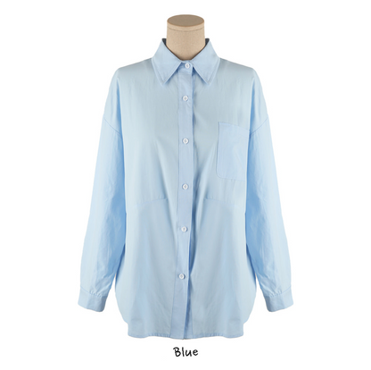 Women's Cotton One-Pocket Loose Fit Collar Shirt