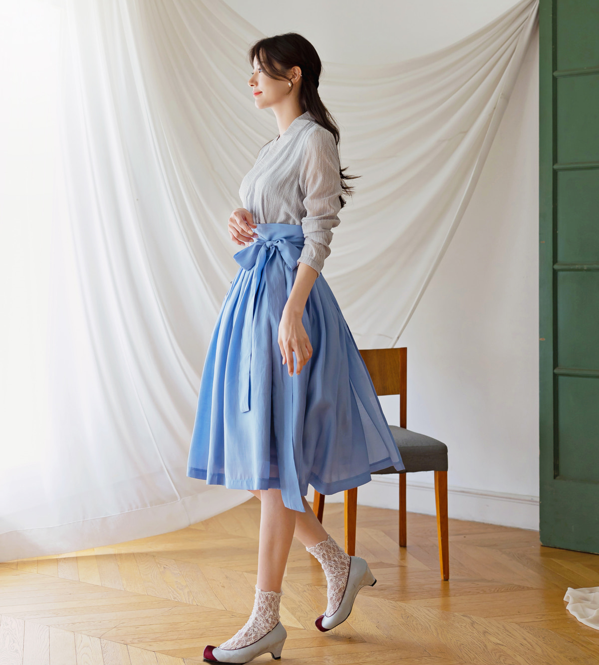 Elegant Feminine Modern Hanbok Wrap Dress