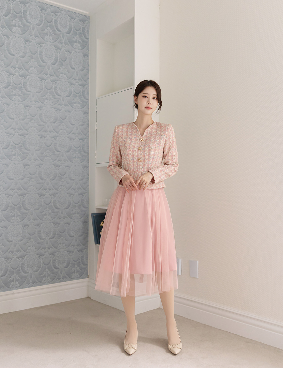 Pink Tweed Jacket & Tulle Skirt Layered Dress