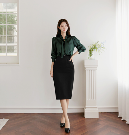 Lustrous Tie-Neck Blouse with Effortless Elegance