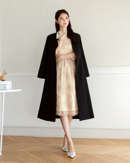 Feminine Floral Lace Modern Hanbok Wrap Dress