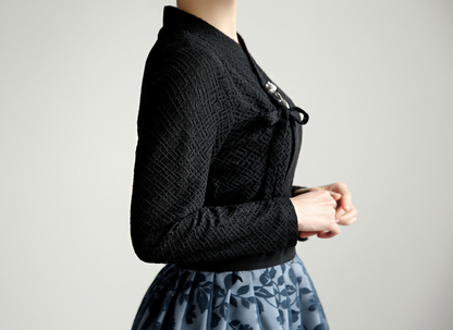 Punched Lace Modern Hanbok Blouse in Black