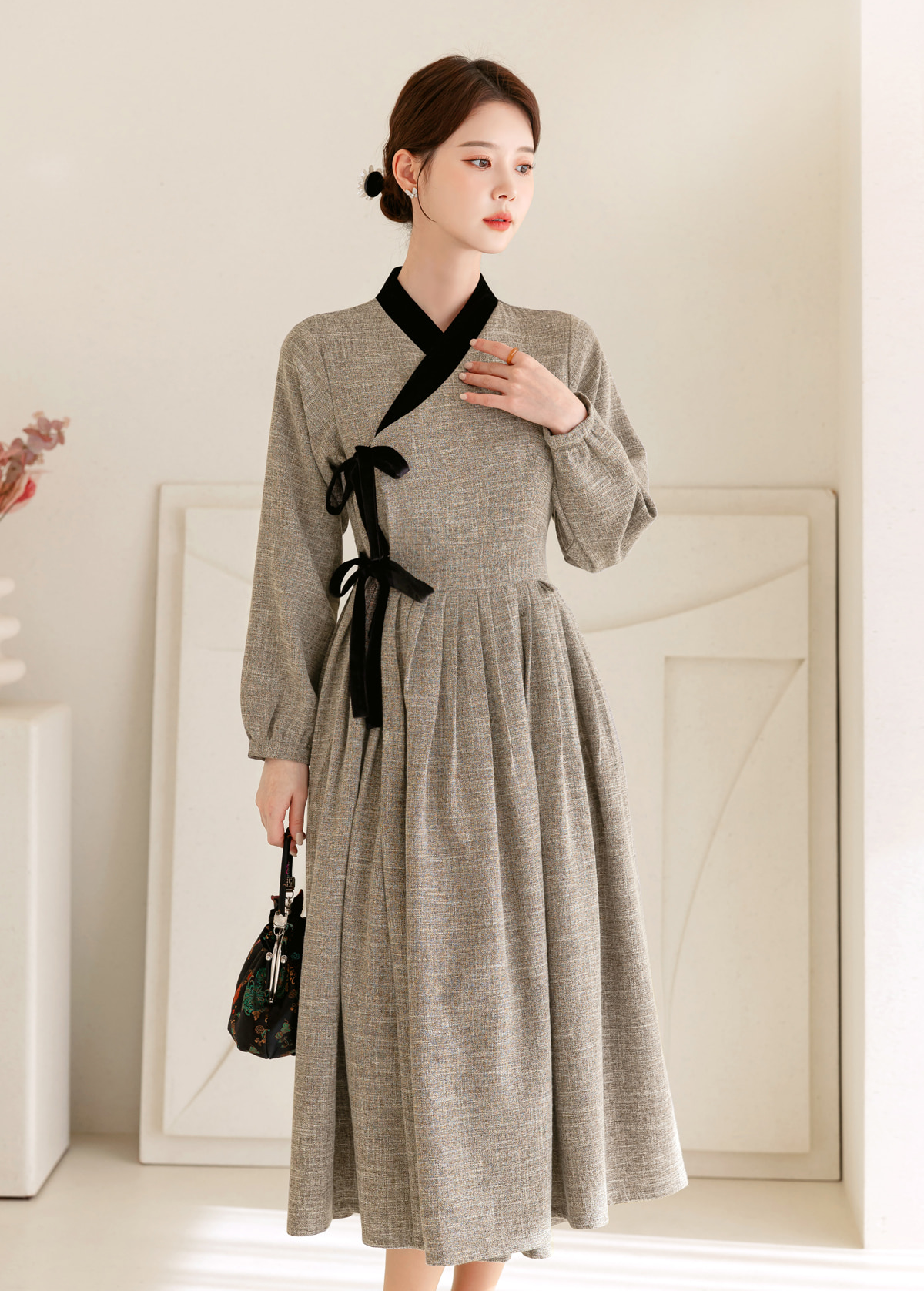 Velour Accent Modern Hanbok Dress