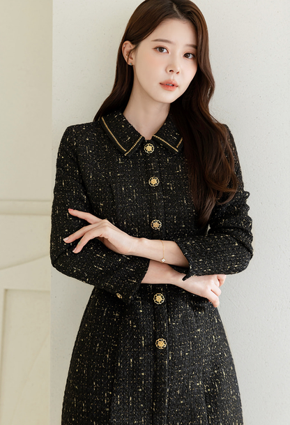 Luxury Tweed Dress with Gold‑Chain Detailing and Removable Belt