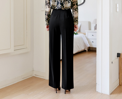 Fluid Wide-Leg Trousers with Tailored Pintuck Detail