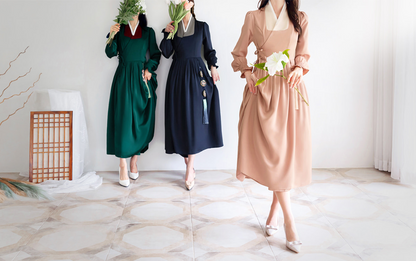 Elegant Modern Hanbok Wrap Dress with Contrasting Collar