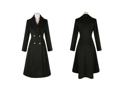 Classic Silhouette Elegant Double Buttons Flared Design Coat