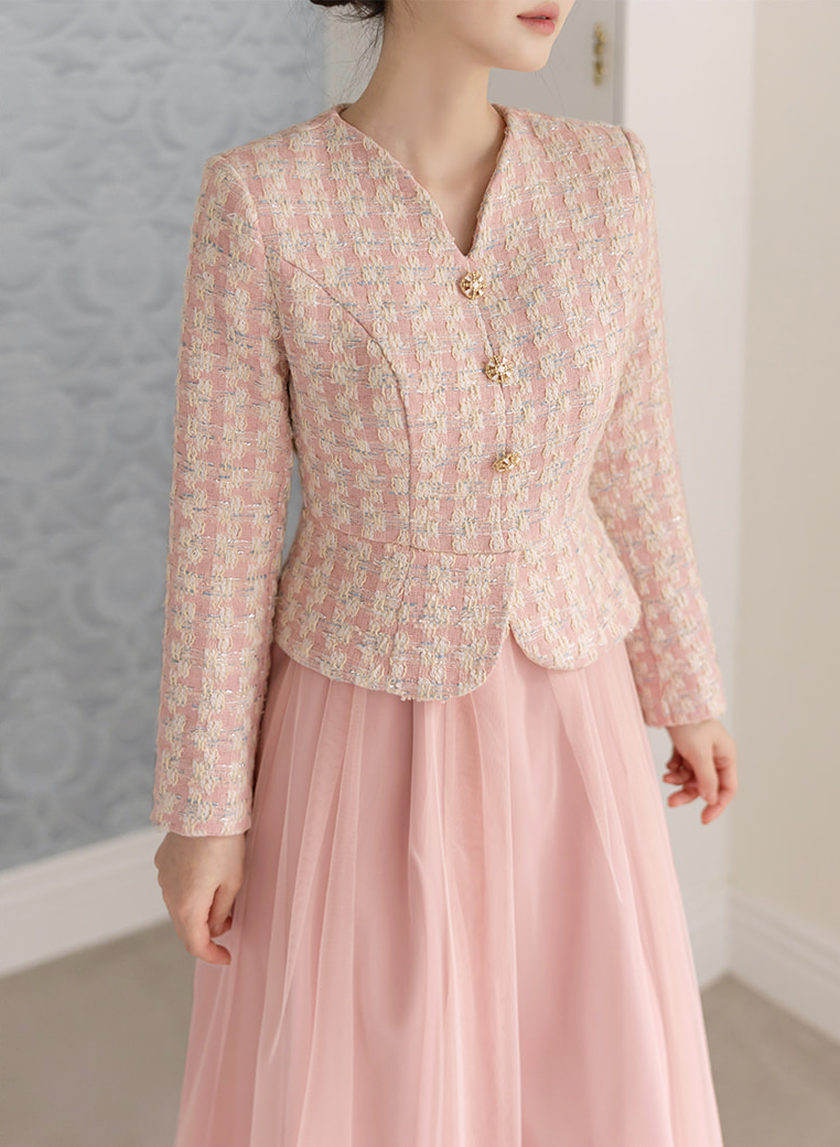 Pink Tweed Jacket & Tulle Skirt Layered Dress