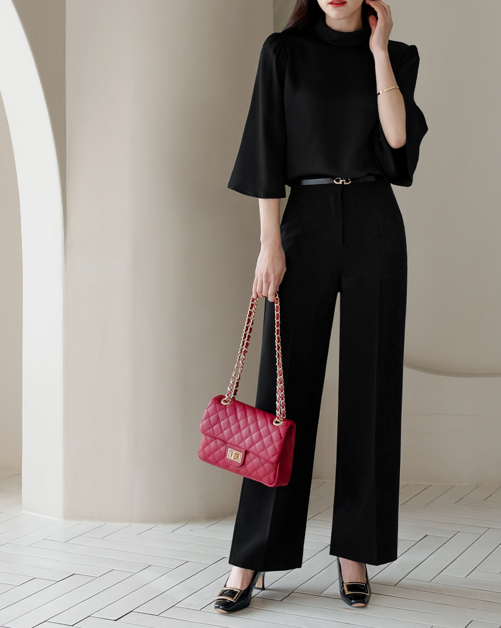 Fluid Wide-Leg Trousers with Tailored Pintuck Detail