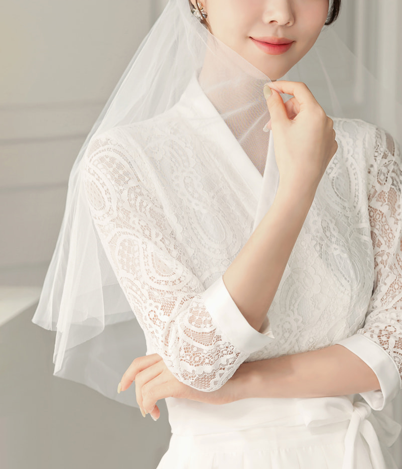 Lace Bodice and Sheer Sleeves Modern Hanbok Wrap Dress