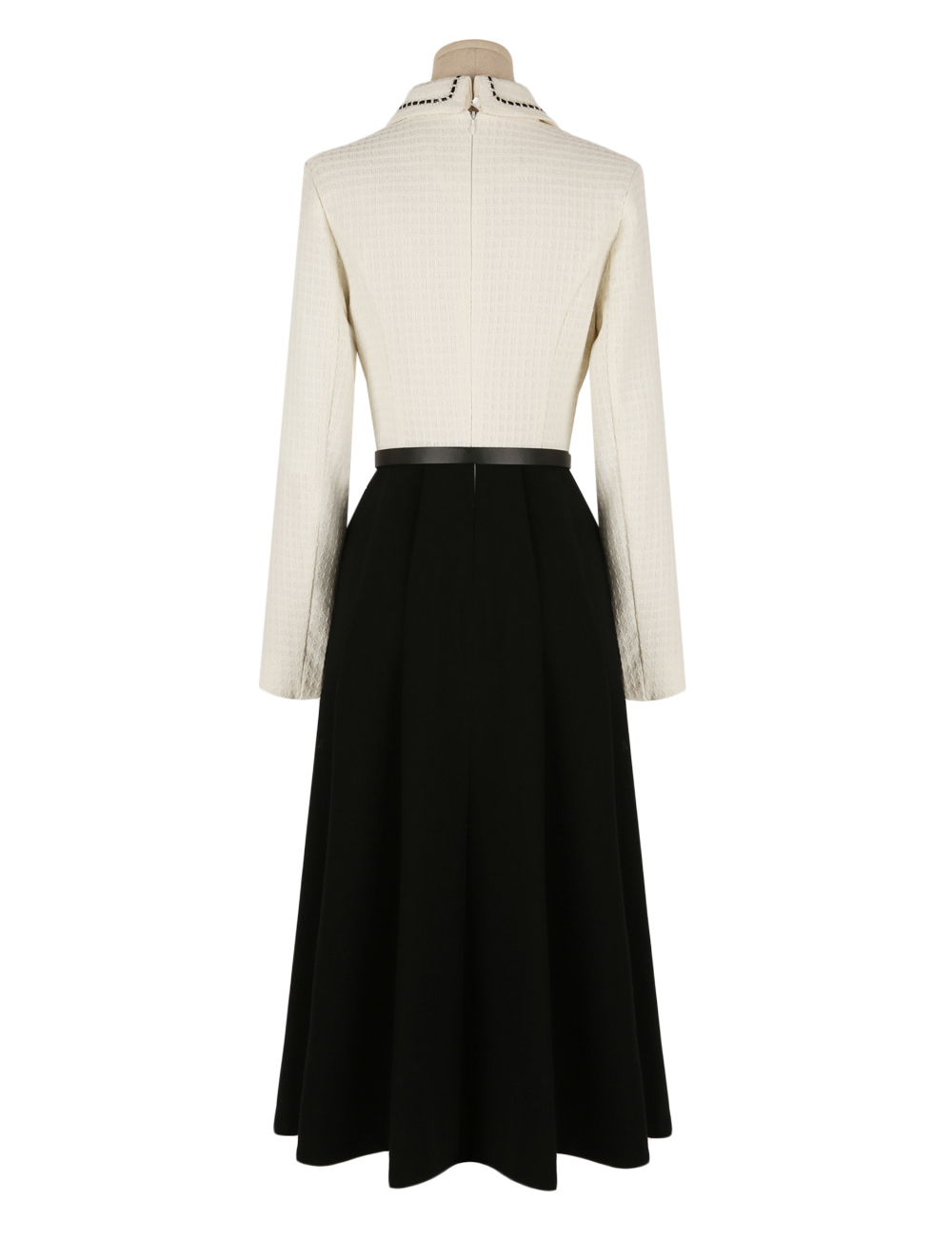 Elegant Two-tone Contrast Tweed Dress with Belt