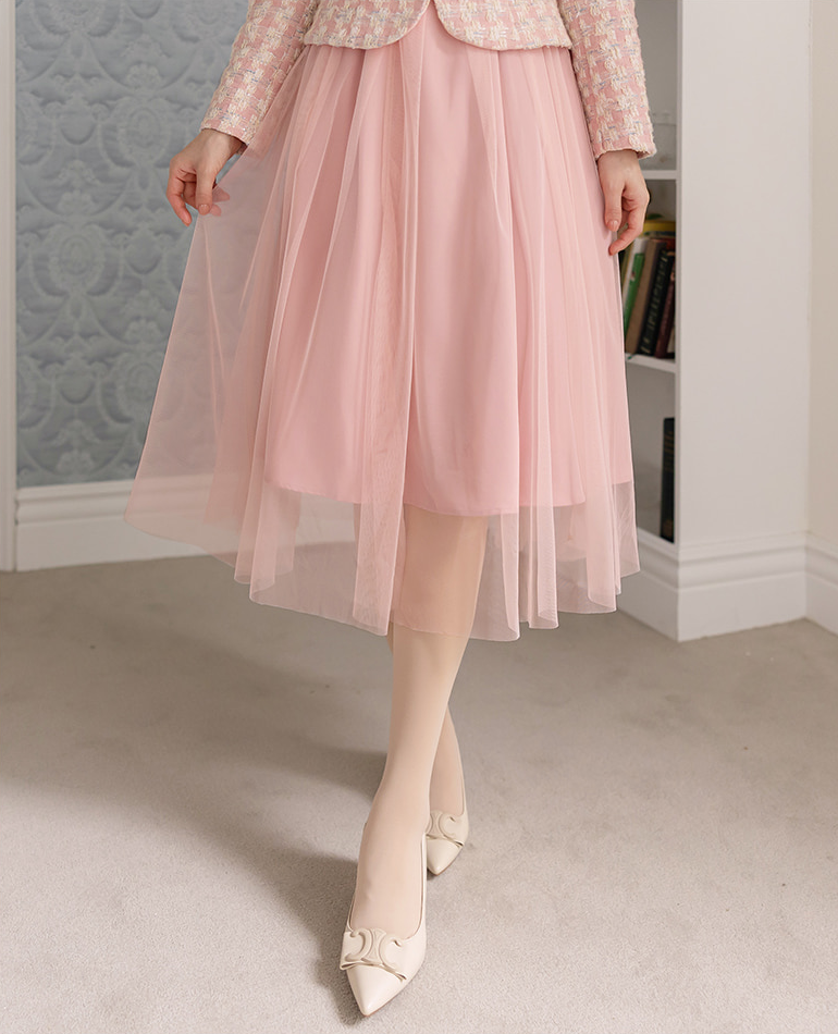 Pink Tweed Jacket & Tulle Skirt Layered Dress