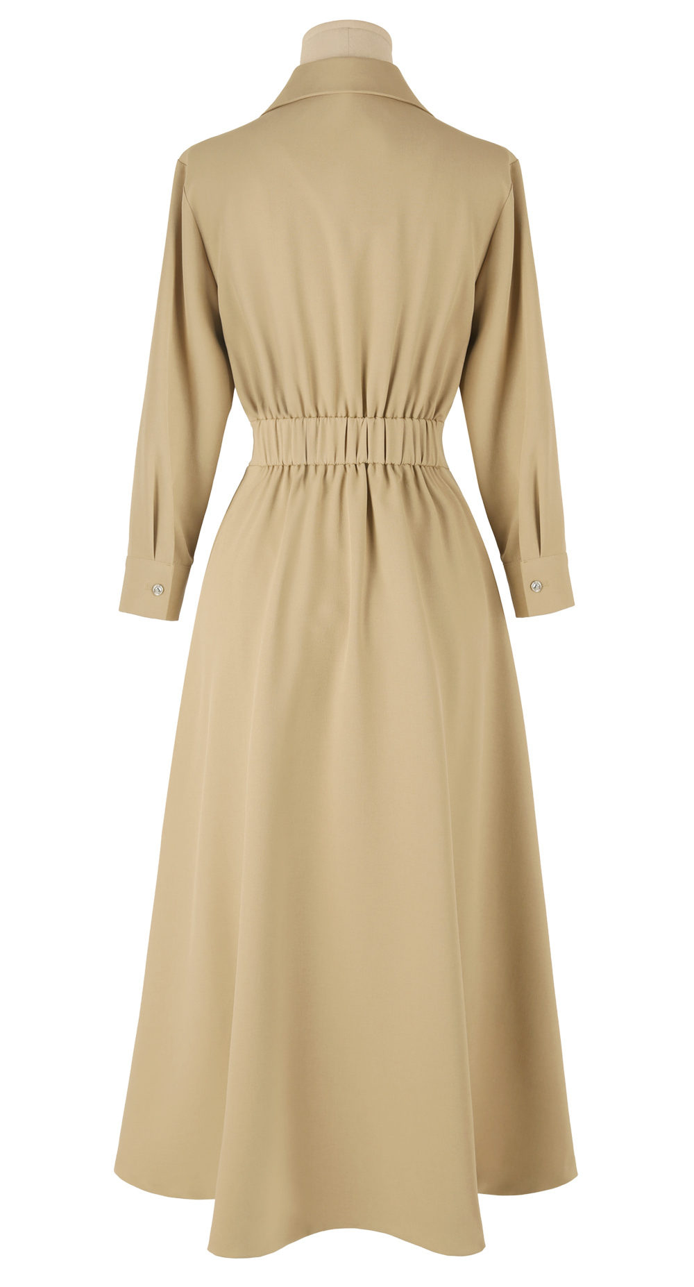 Flare Midi Dress with Collar Wrap Design and Side Mini Belt – Elegant Fit with Back Elastic Band