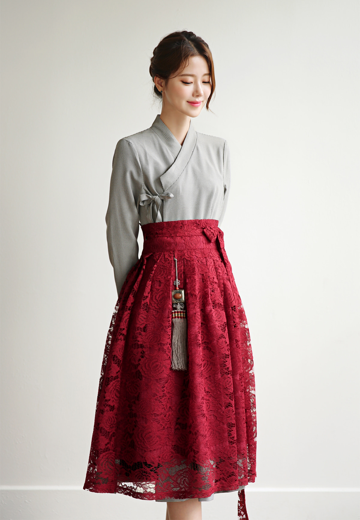 Floral Pattern Lace Modern Hanbok Wrap Skirt