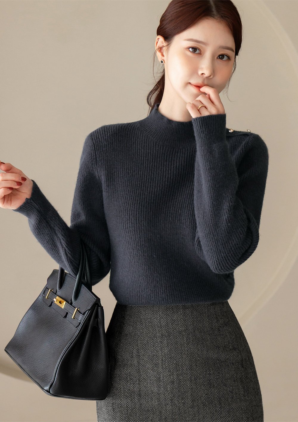 Soft Side‑Button Mock Neck Knit for Cozy Office & Everyday Style