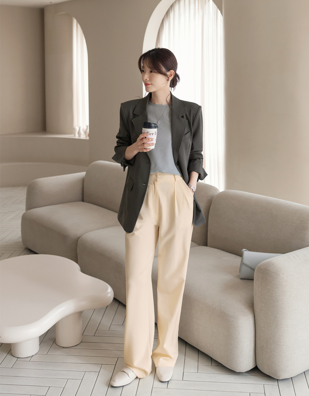 Tailored Semi-Wide Trousers with Elegant Pintuck Detail