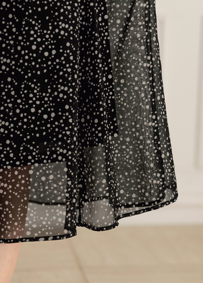 Romantic Chiffon Tie-Neck Dress with Graceful Dot Print