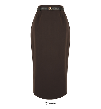 Feminine Sheath Belted Skirt