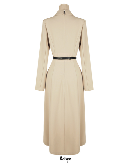 Shawl Collar Flare Midi Dress with Waist Belt – Elegant Dress for Special Occasions