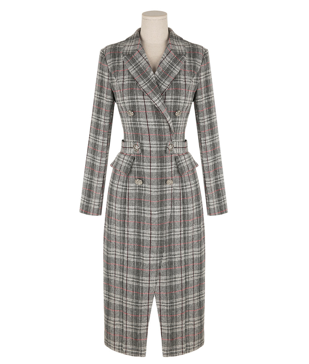 Glen Check Double-Breasted Tailored Dress