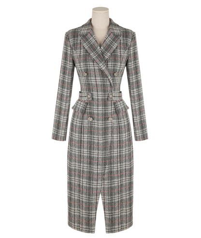 Glen Check Double-Breasted Tailored Dress