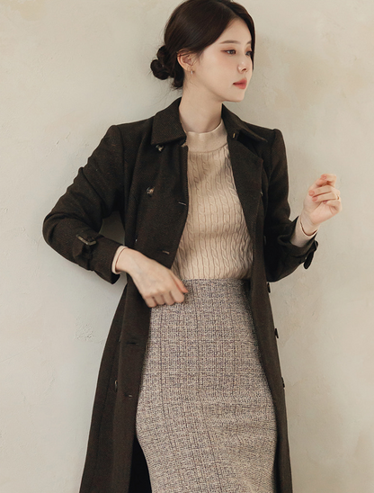 Double-Breasted Herringbone Trench Coat