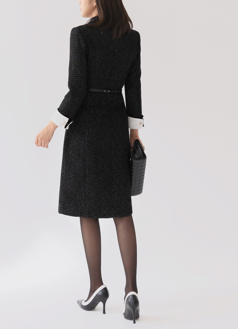 Tailored Silhouette Tweed Dress with Cufflink Detail