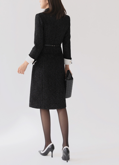 Tailored Silhouette Tweed Dress with Cufflink Detail