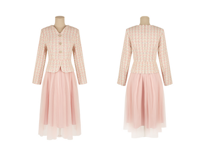 Pink Tweed Jacket & Tulle Skirt Layered Dress