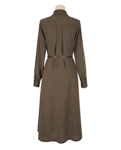 Corduroy A-Line Shirt Dress with Pin-Tuck and Contrast Details