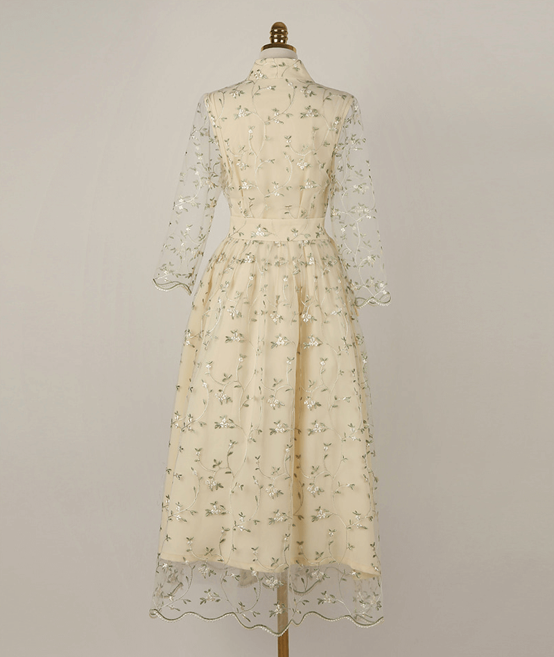 Floral Embroidered Lace Modern Wrap Hanbok Dress with a Romantic Touch