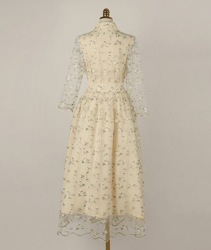 Floral Embroidered Lace Modern Wrap Hanbok Dress with a Romantic Touch