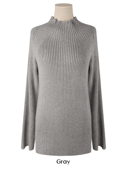 Soft Ribbed Longline Knit Top with Cozy Half‑Neck Fit