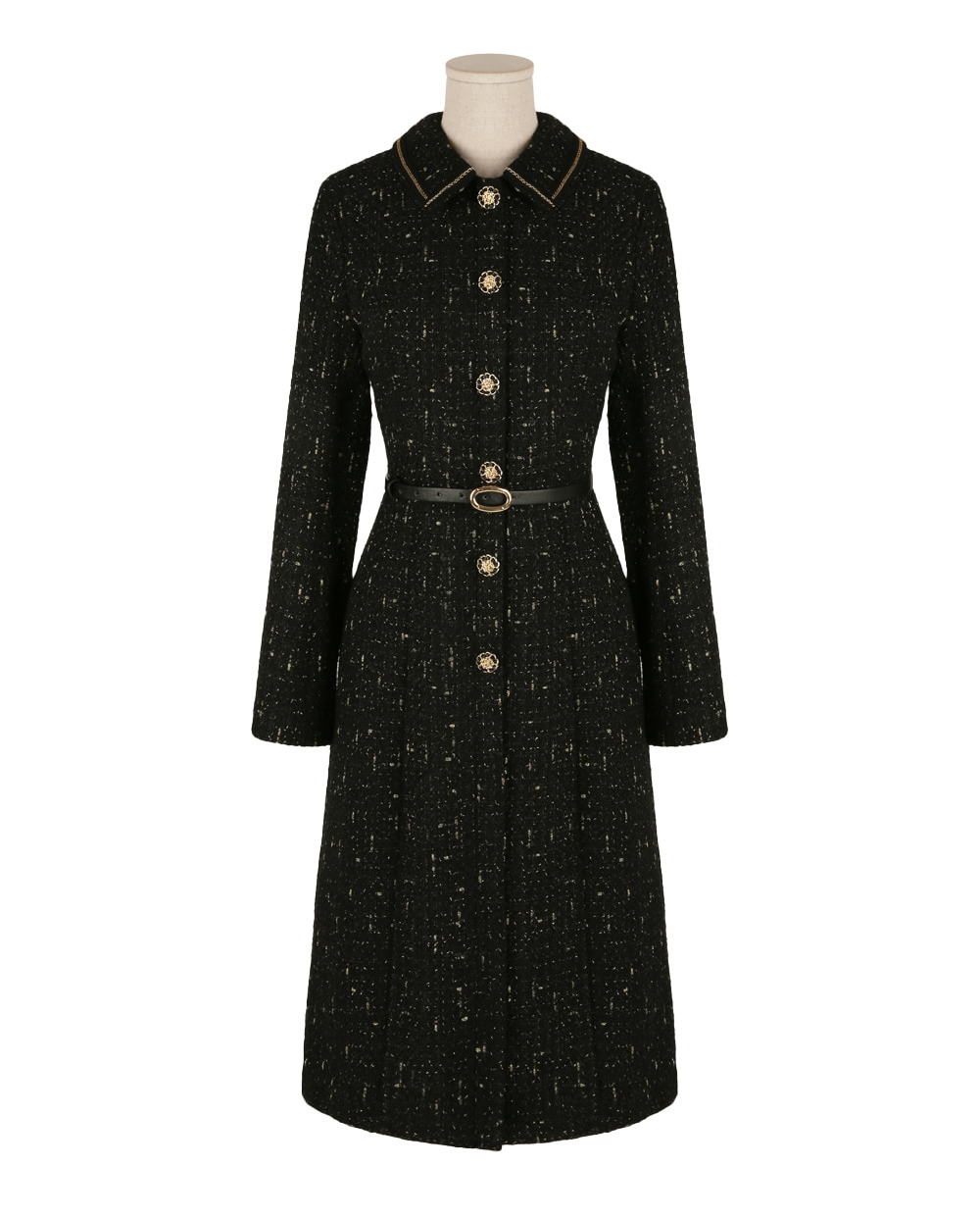 Luxury Tweed Dress with Gold‑Chain Detailing and Removable Belt