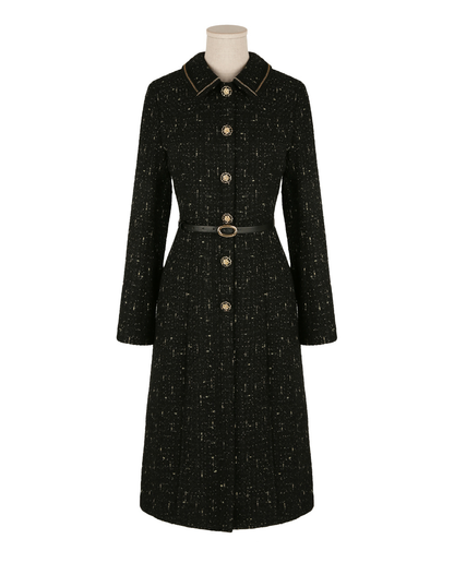 Luxury Tweed Dress with Gold‑Chain Detailing and Removable Belt