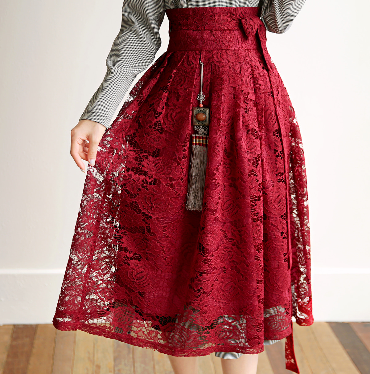 Floral Pattern Lace Modern Hanbok Wrap Skirt