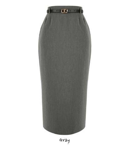 Feminine Sheath Belted Skirt