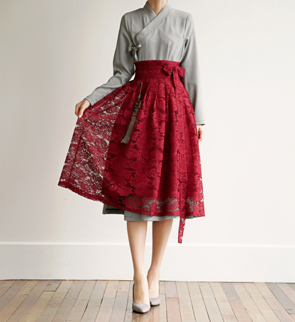 Floral Pattern Lace Modern Hanbok Wrap Skirt