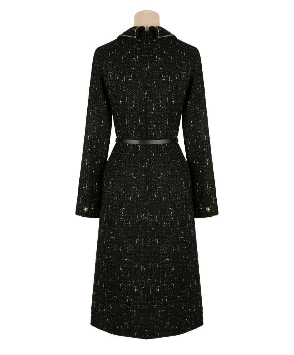 Luxury Tweed Dress with Gold‑Chain Detailing and Removable Belt