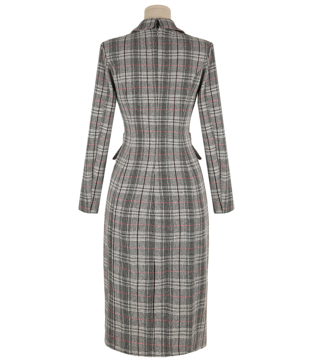 Glen Check Double-Breasted Tailored Dress