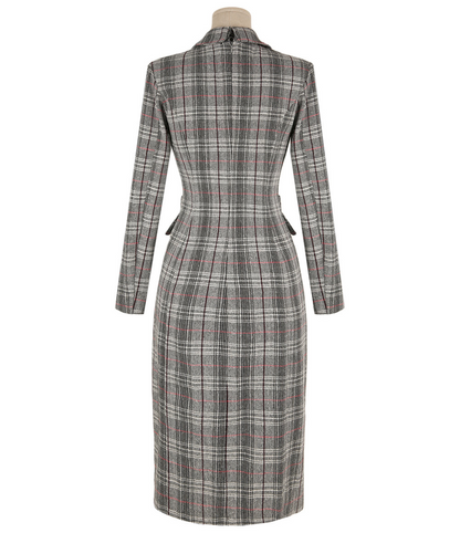 Glen Check Double-Breasted Tailored Dress